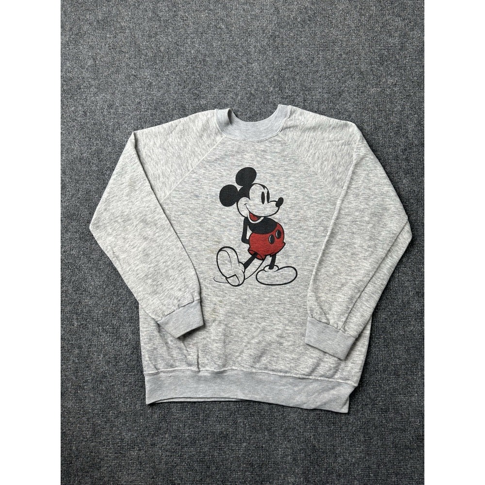 Womens Fleece Disney Originals Mickey Mouse Gray Crewneck, Size XL